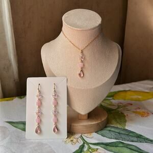 Rose Quartz Star Square Fun Beaded Baby Pink Casual Fun Cute Girly Jewelry Set